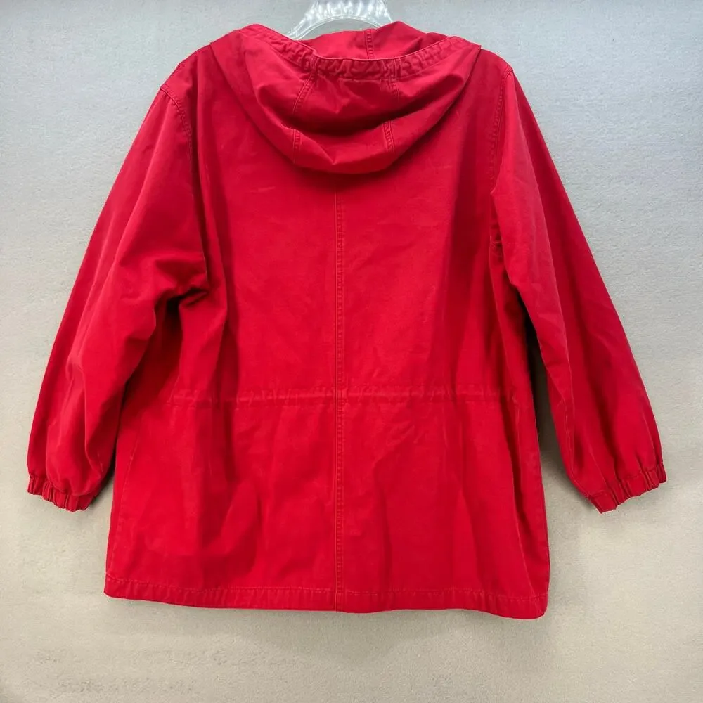 Eddie Bauer Jacket Women's Large Red Plaid Lining Hooded Vintage Preppy Normcore - Picture 2 of 14